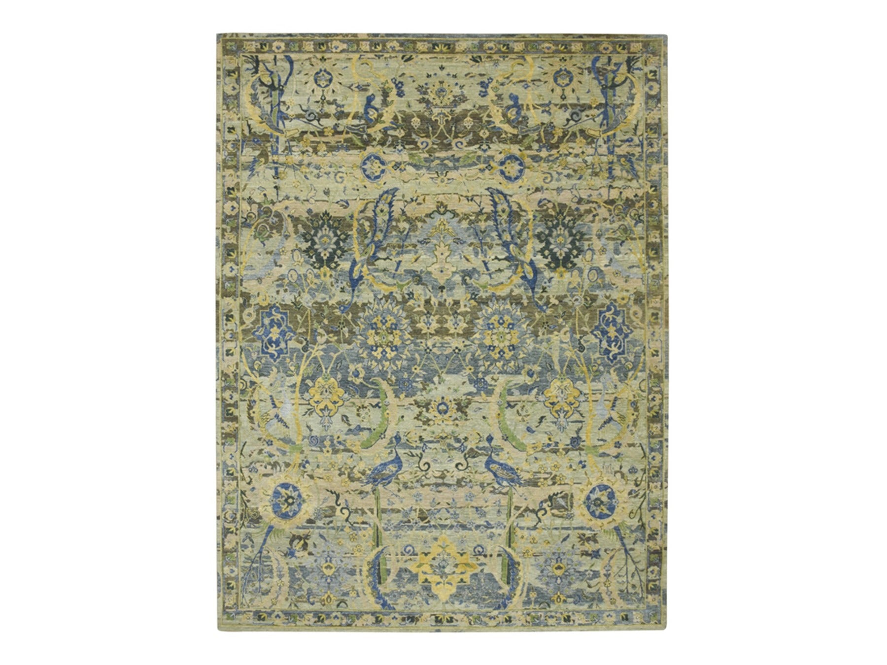 Green 9'0" x 12'1" Transitional Hand knotted Wool Rug - Sku: O075714