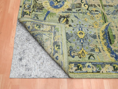 Green 9'0" x 12'1" Transitional Hand knotted Wool Rug - Sku: O075714