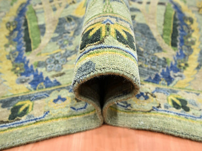Green 9'0" x 12'1" Transitional Hand knotted Wool Rug - Sku: O075714