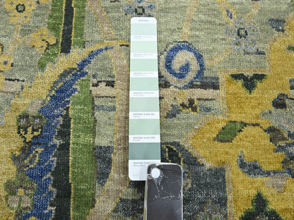 Green 9'0" x 12'1" Transitional Hand knotted Wool Rug - Sku: O075714