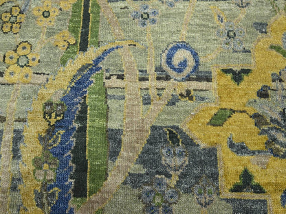 Green 9'0" x 12'1" Transitional Hand knotted Wool Rug - Sku: O075714