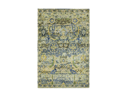 Green 6'1" x 9'3" Transitional Hand knotted Wool Rug - Sku: O075716