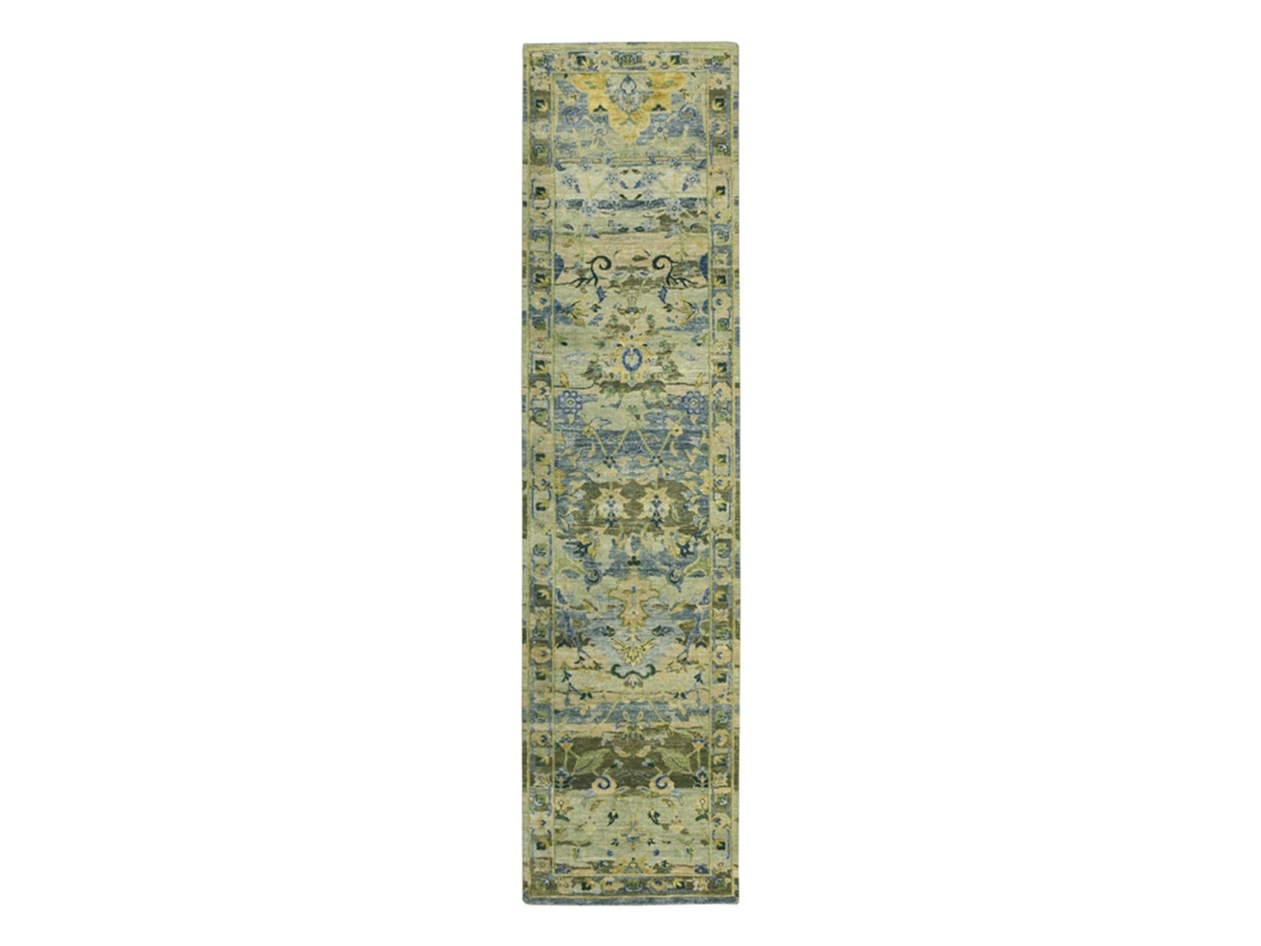 Green 2'7" x 10'6" Transitional Hand knotted Wool Rug - Sku: O075718