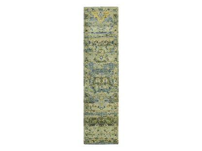 Green 2'7" x 10'6" Transitional Hand knotted Wool Rug - Sku: O075718