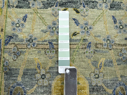 Green 2'7" x 10'6" Transitional Hand knotted Wool Rug - Sku: O075718