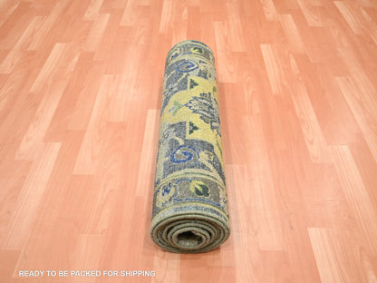 Green 2'7" x 10'6" Transitional Hand knotted Wool Rug - Sku: O075718