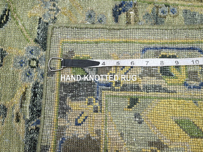 Green 2'7" x 10'6" Transitional Hand knotted Wool Rug - Sku: O075718