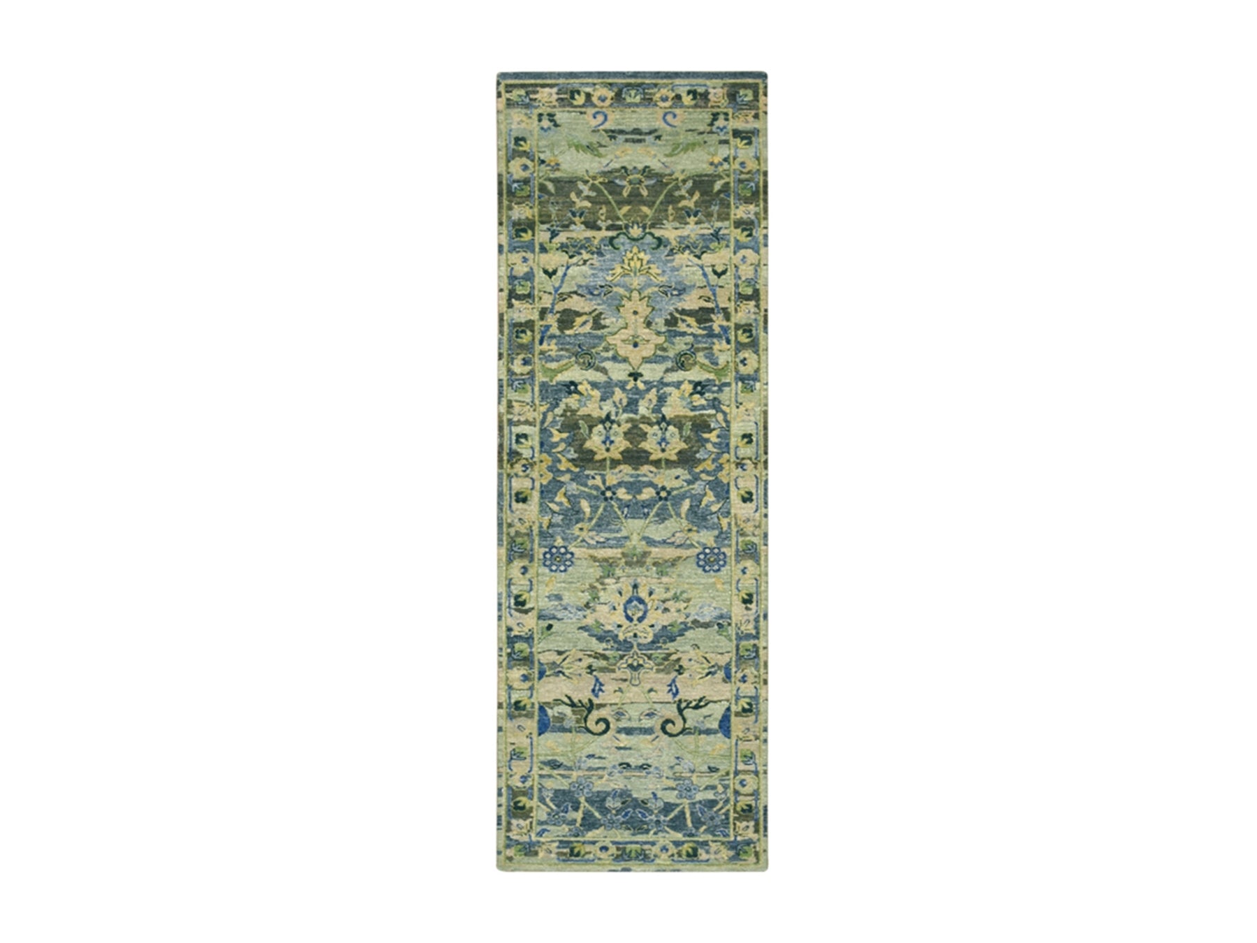 Green 2'7" x 8'4" Transitional Hand knotted Wool Rug - Sku: O075719