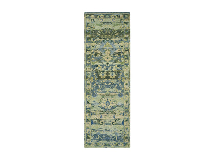 Green 2'7" x 8'4" Transitional Hand knotted Wool Rug - Sku: O075719