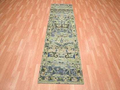 Green 2'7" x 8'4" Transitional Hand knotted Wool Rug - Sku: O075719