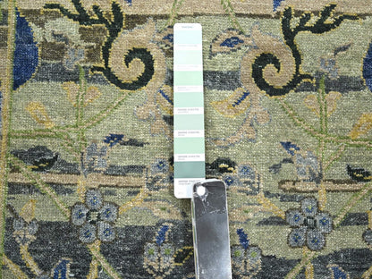 Green 2'7" x 8'4" Transitional Hand knotted Wool Rug - Sku: O075719