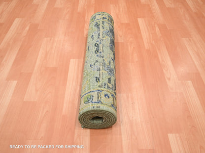 Green 2'7" x 8'4" Transitional Hand knotted Wool Rug - Sku: O075719