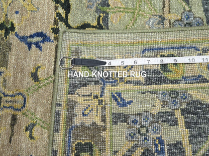 Green 2'7" x 8'4" Transitional Hand knotted Wool Rug - Sku: O075719