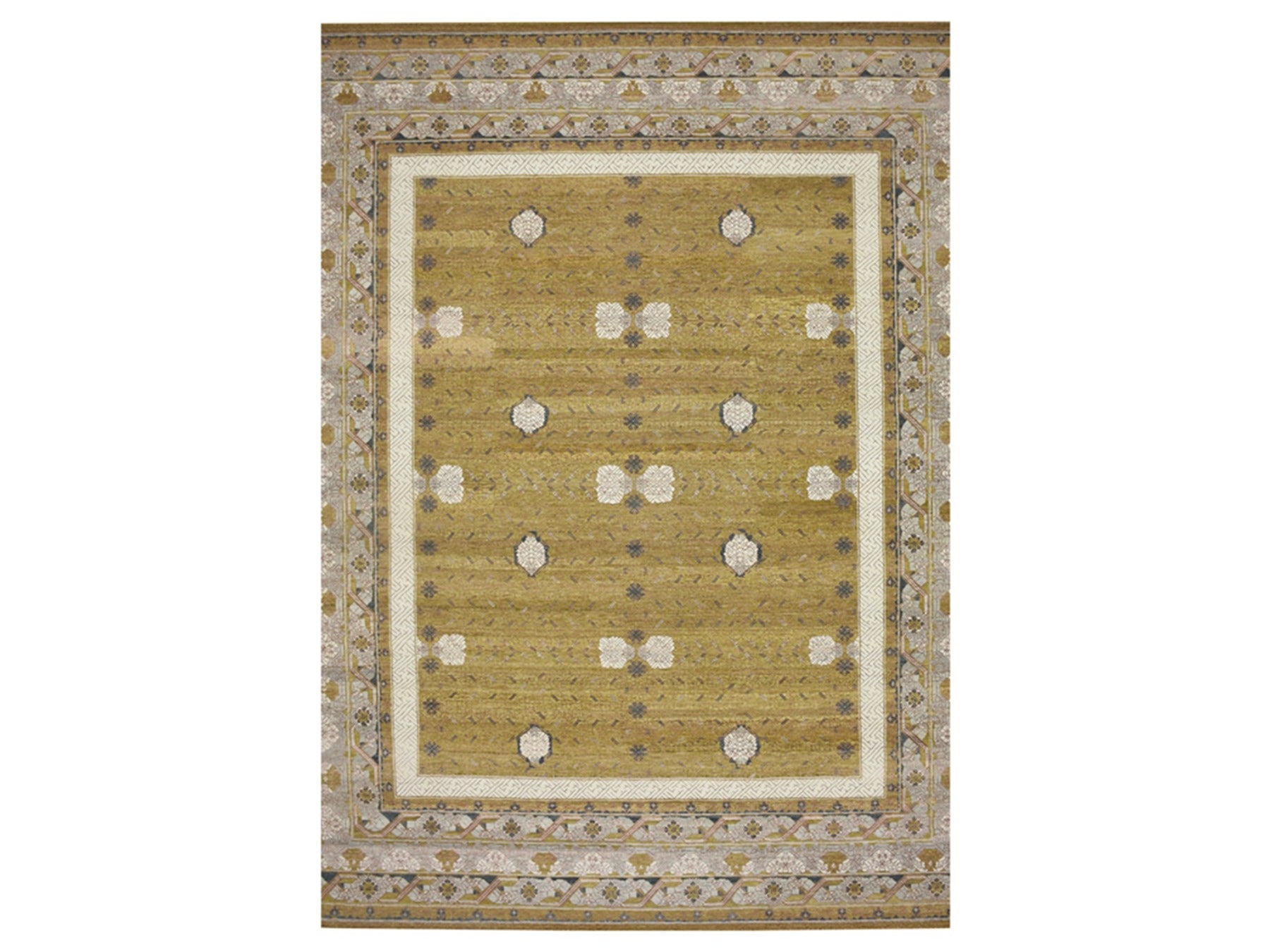 Transitional hand-knotted wool rug in Yellow & Gray, 12'1" x 15'2" — SKU O075721