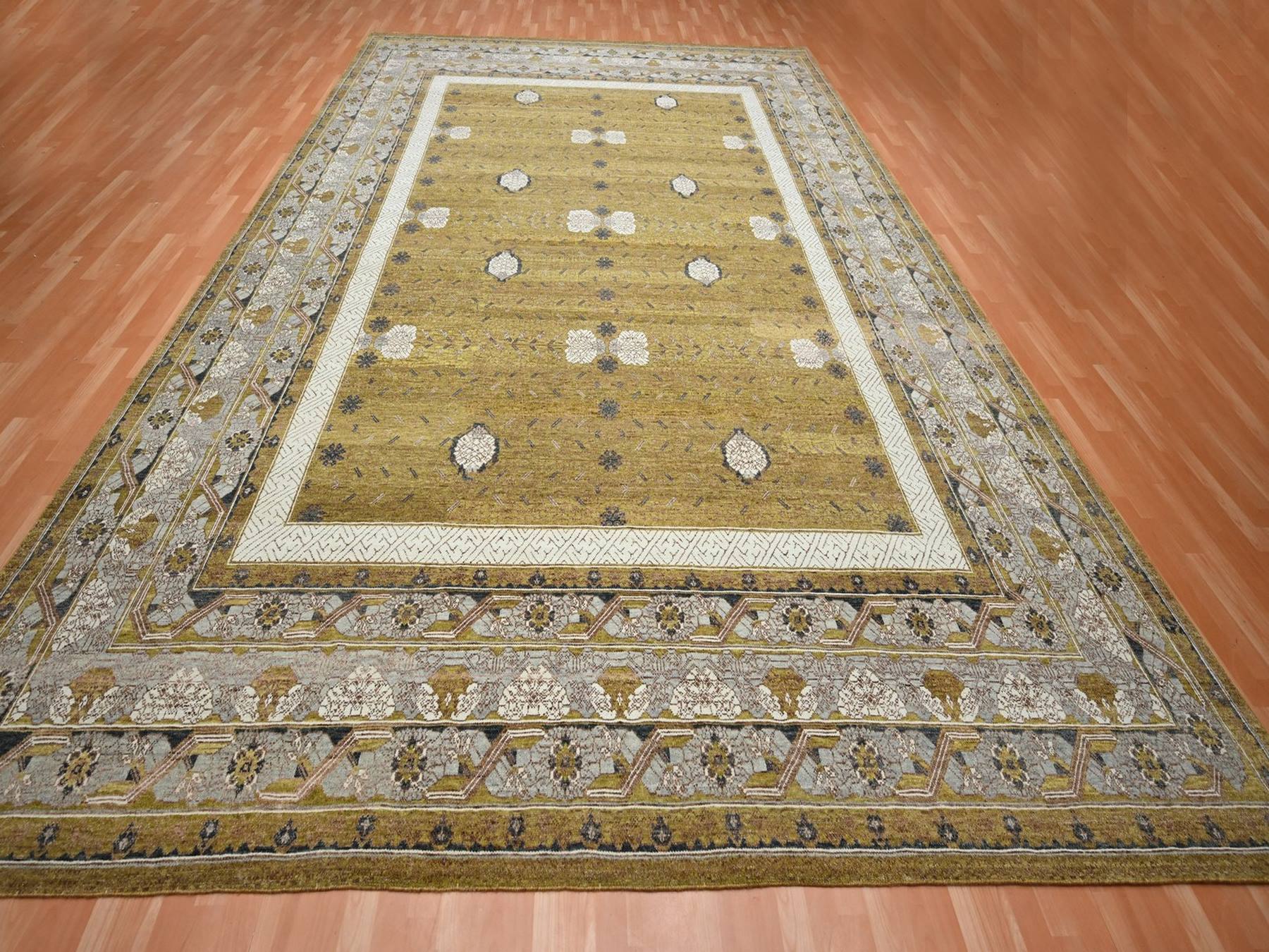 Transitional hand-knotted wool rug in Yellow & Gray, 12'1" x 15'2" — SKU O075721 (view 2)