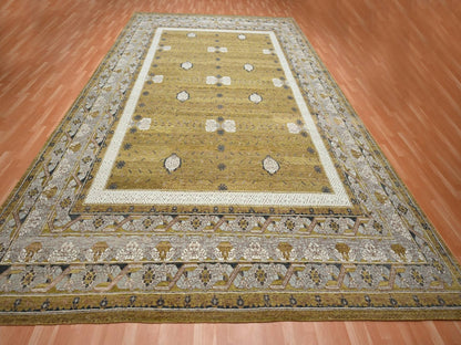 Transitional hand-knotted wool rug in Yellow & Gray, 12'1" x 15'2" — SKU O075721 (view 2)