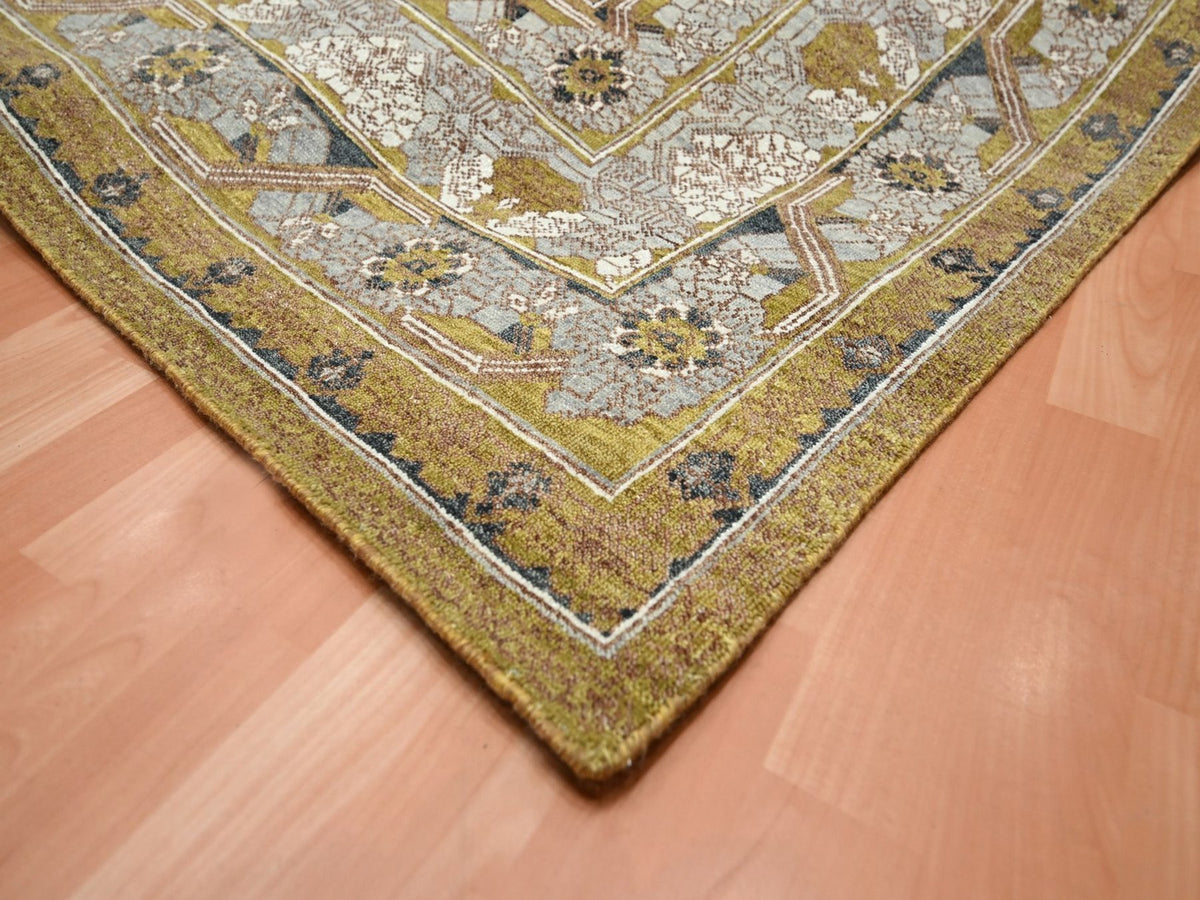 Transitional hand-knotted wool rug in Yellow & Gray, 12'1" x 15'2" — SKU O075721 (view 6)