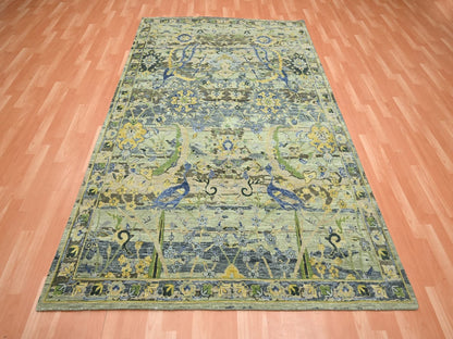 Brown 6'1" x 9'1" Transitional Hand knotted Wool Rug - Sku: O075723