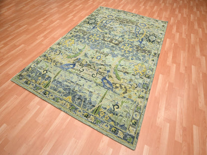 Brown 6'1" x 9'1" Transitional Hand knotted Wool Rug - Sku: O075723