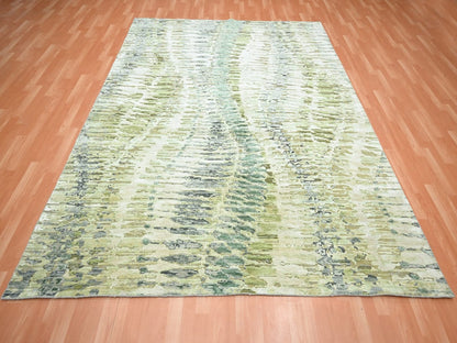 Green 8'0" x 9'10" Modern and Contemporary Hand knotted Silk Rug - Sku: O075725