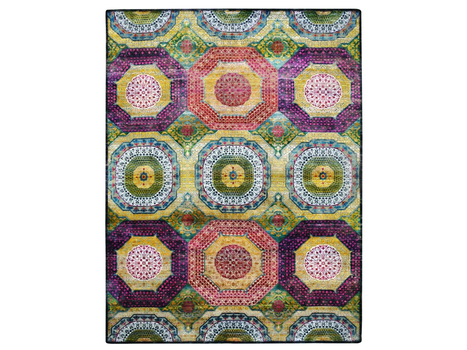 Mamluk Mamluk hand-knotted wool/silk rug in Yellow, 9' x 11'10" — SKU O075726
