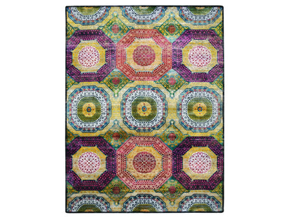 Mamluk Mamluk hand-knotted wool/silk rug in Yellow, 9' x 11'10" — SKU O075726