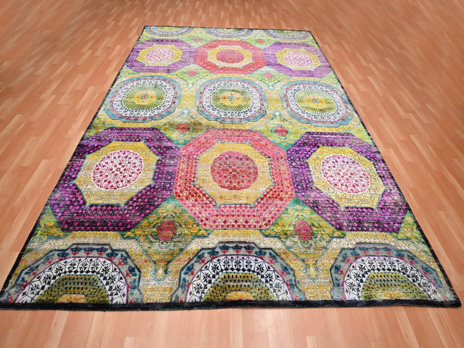 Mamluk Mamluk hand-knotted wool/silk rug in Yellow, 9' x 11'10" — SKU O075726 (view 2)