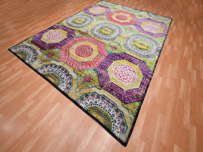 Yellow 9'0" x 11'10" Mamluk Hand knotted Wool/Silk Rug - Sku: O075726