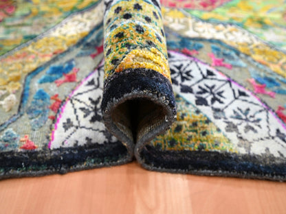 Mamluk Mamluk hand-knotted wool/silk rug in Yellow, 9' x 11'10" — SKU O075726 (view 5)