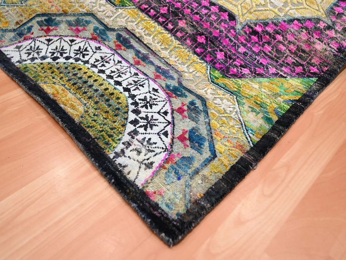 Mamluk Mamluk hand-knotted wool/silk rug in Yellow, 9' x 11'10" — SKU O075726 (view 6)