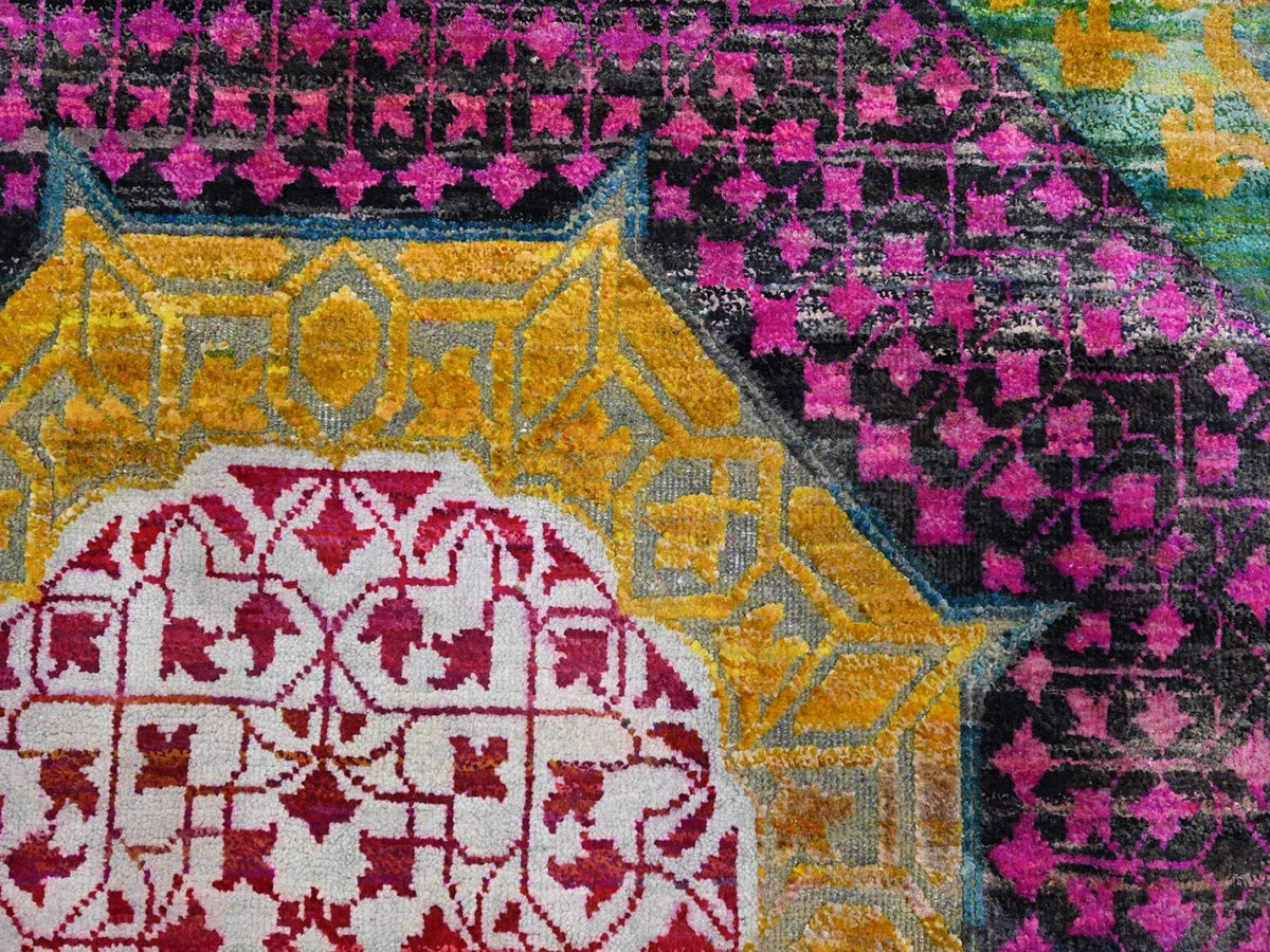 Mamluk Mamluk hand-knotted wool/silk rug in Yellow, 9' x 11'10" — SKU O075726 (view 8)
