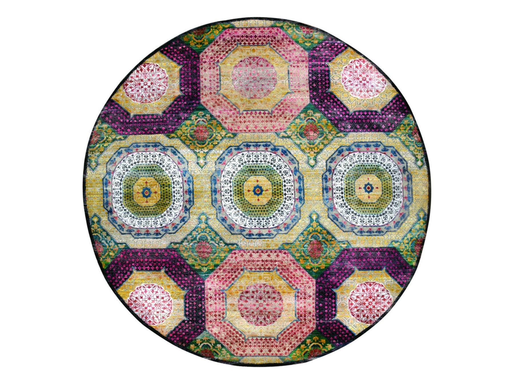Mamluk Mamluk hand-knotted wool/silk rug in Yellow, 9'10" x 9'10" — SKU O075727