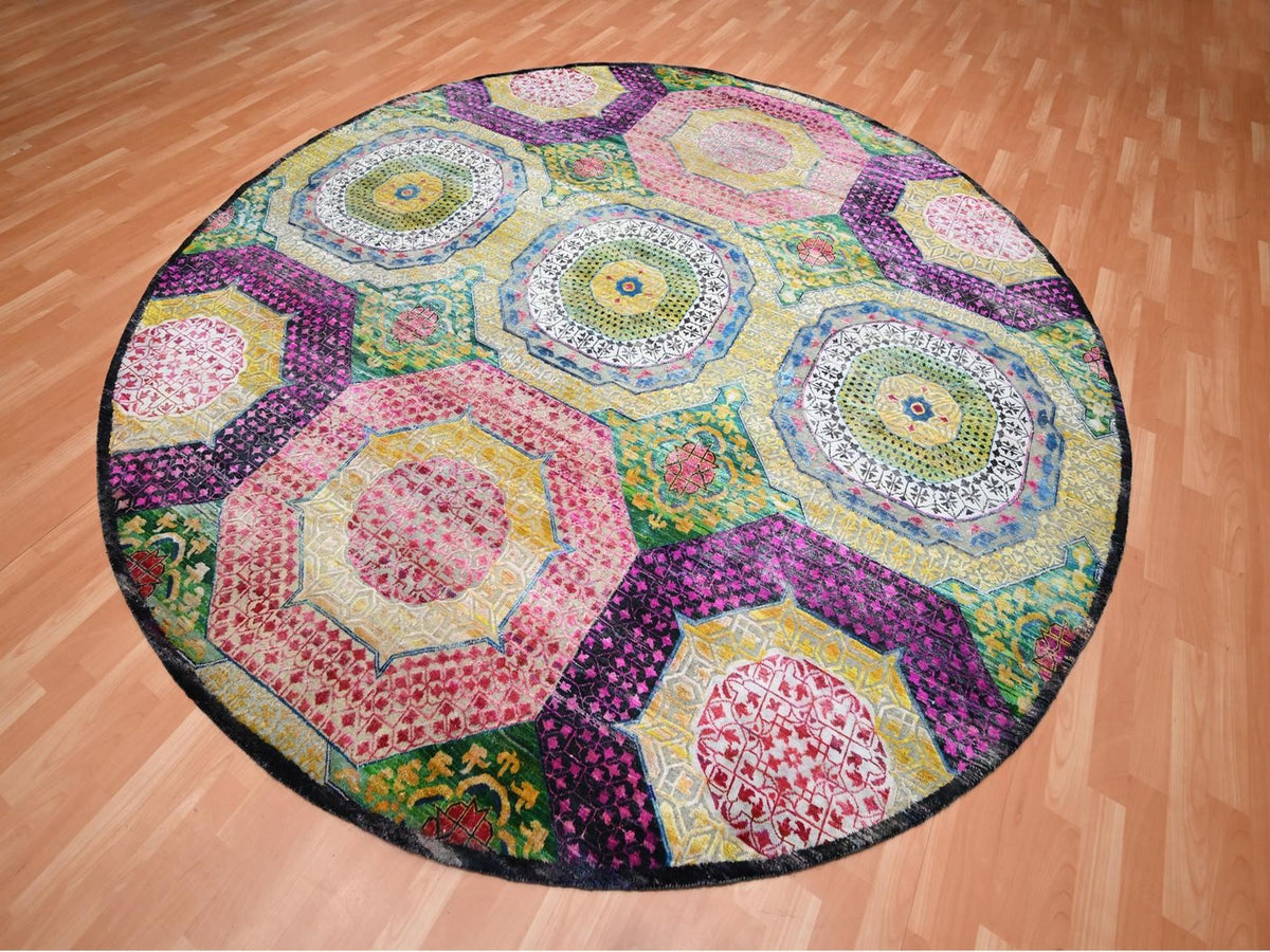 Mamluk Mamluk hand-knotted wool/silk rug in Yellow, 9'10" x 9'10" — SKU O075727 (view 3)