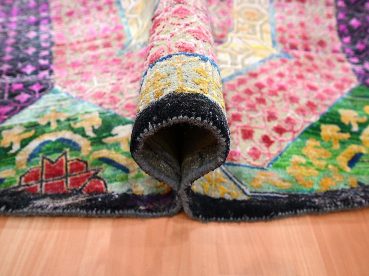 Mamluk Mamluk hand-knotted wool/silk rug in Yellow, 9'10" x 9'10" — SKU O075727 (view 5)