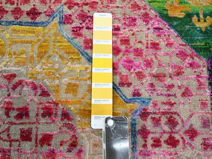 Mamluk Mamluk hand-knotted wool/silk rug in Yellow, 9'10" x 9'10" — SKU O075727 (view 7)