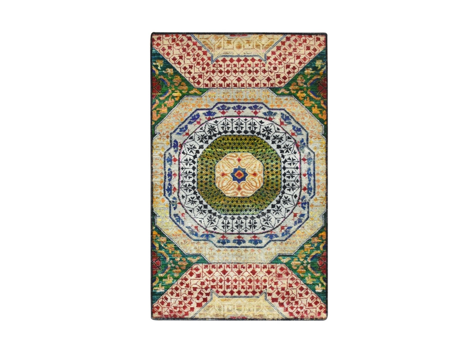 Mamluk Mamluk hand-knotted wool/silk rug in Yellow, 3' x 5'1" — SKU O075728