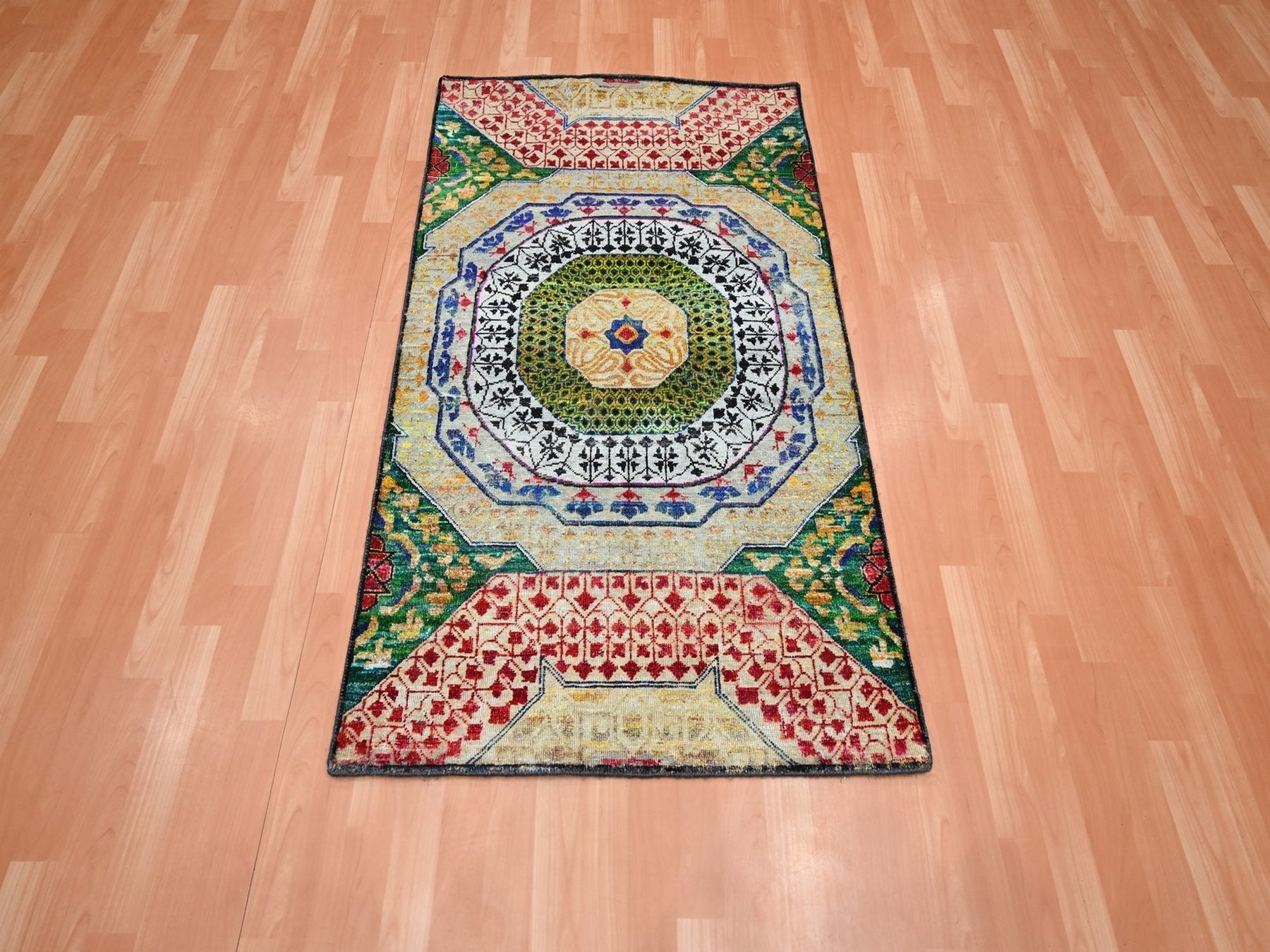 Mamluk Mamluk hand-knotted wool/silk rug in Yellow, 3' x 5'1" — SKU O075728 (view 2)