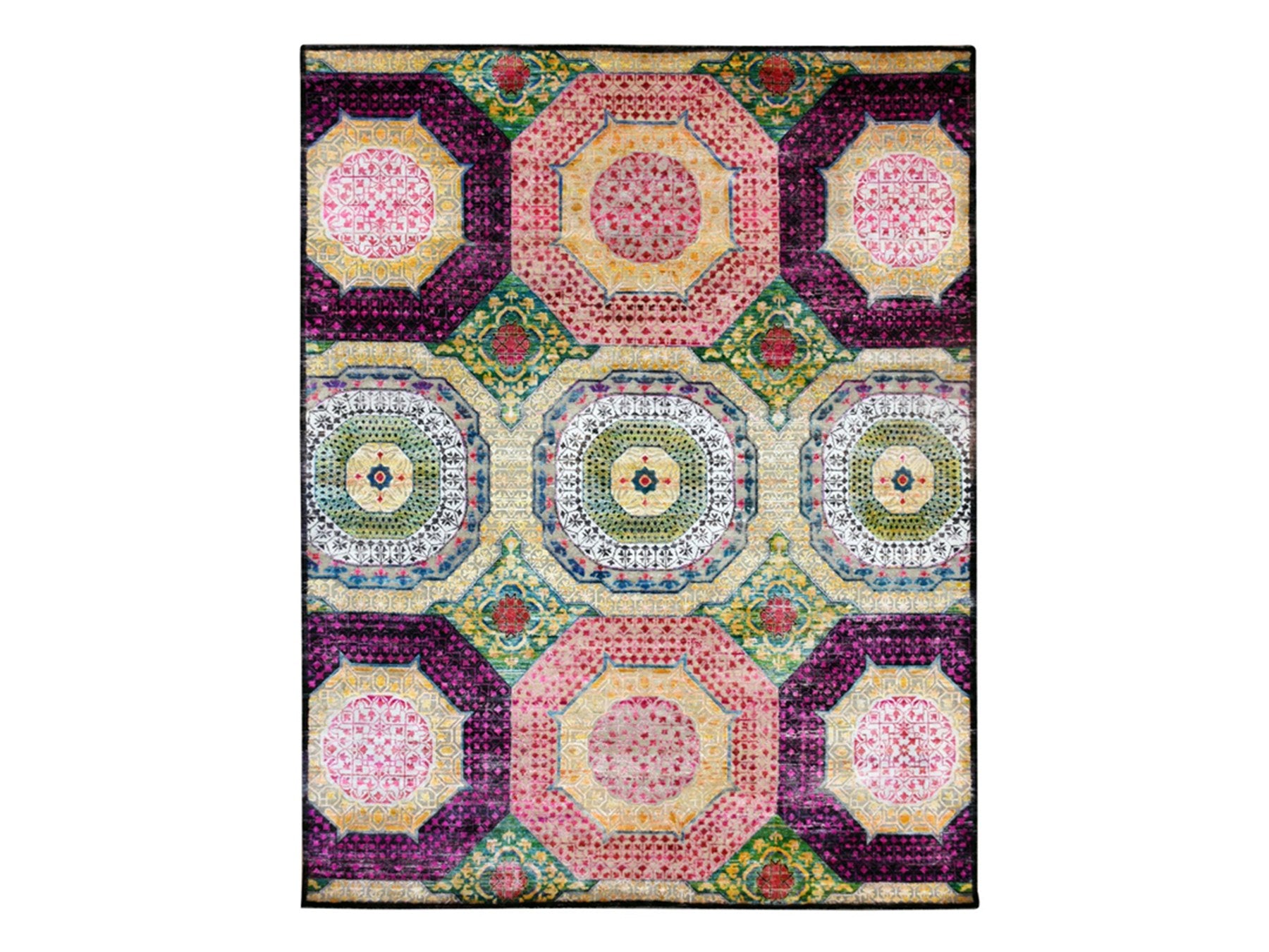 Mamluk Mamluk hand-knotted wool/sari silk rug in Yellow, 7'11" x 10'2" — SKU O075729