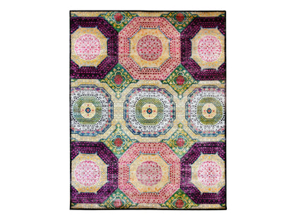 Mamluk Mamluk hand-knotted wool/sari silk rug in Yellow, 7'11" x 10'2" — SKU O075729