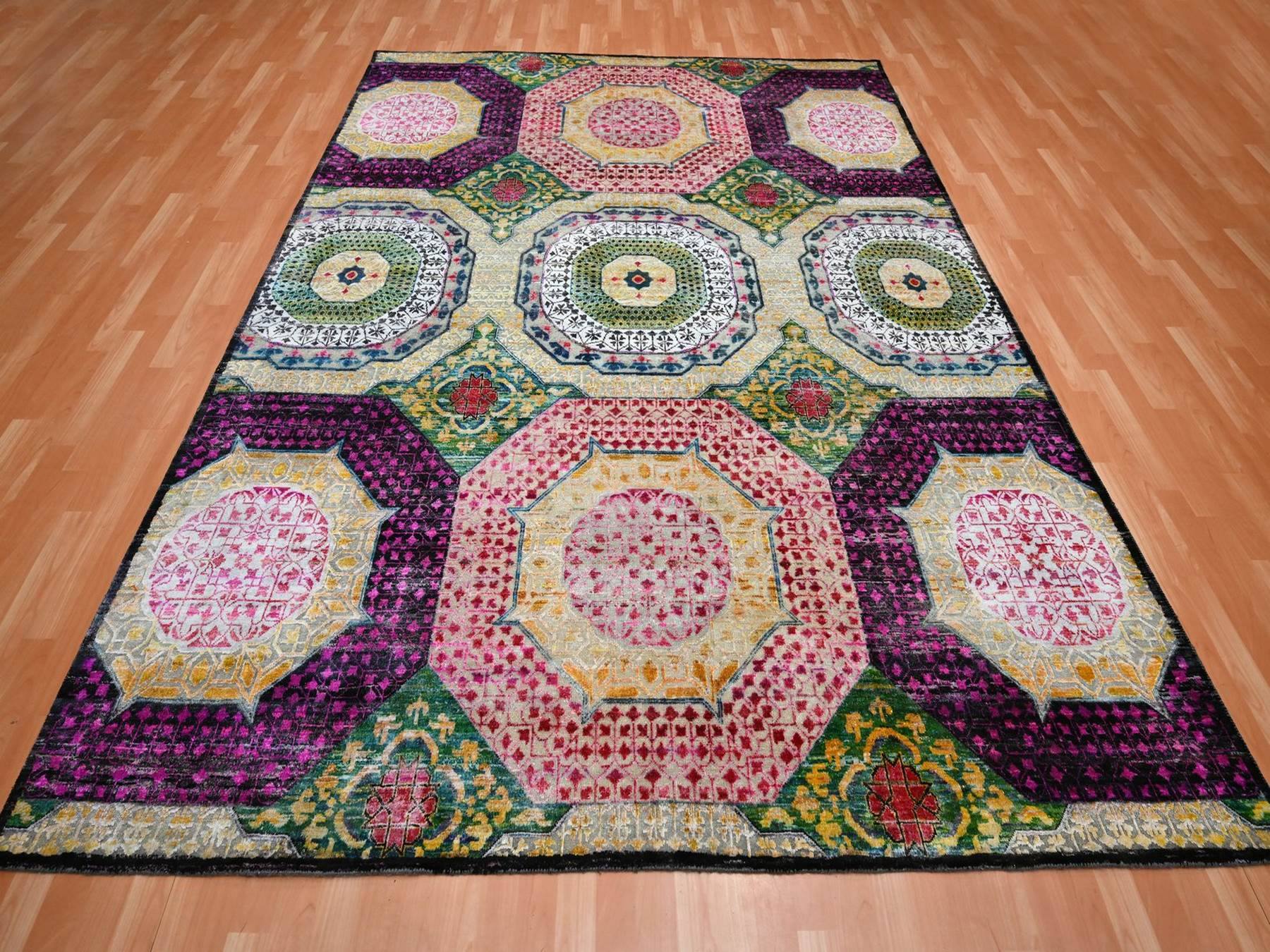 Mamluk Mamluk hand-knotted wool/sari silk rug in Yellow, 7'11" x 10'2" — SKU O075729 (view 2)