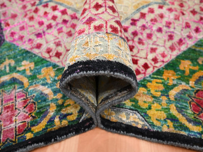 Mamluk Mamluk hand-knotted wool/sari silk rug in Yellow, 7'11" x 10'2" — SKU O075729 (view 5)