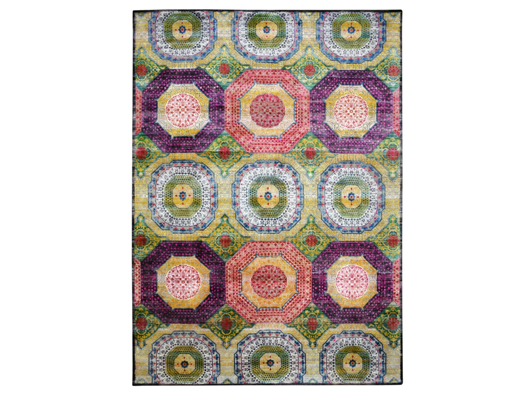 Mamluk Mamluk hand-knotted wool/sari silk rug in Yellow, 10' x 14'1" — SKU O075730