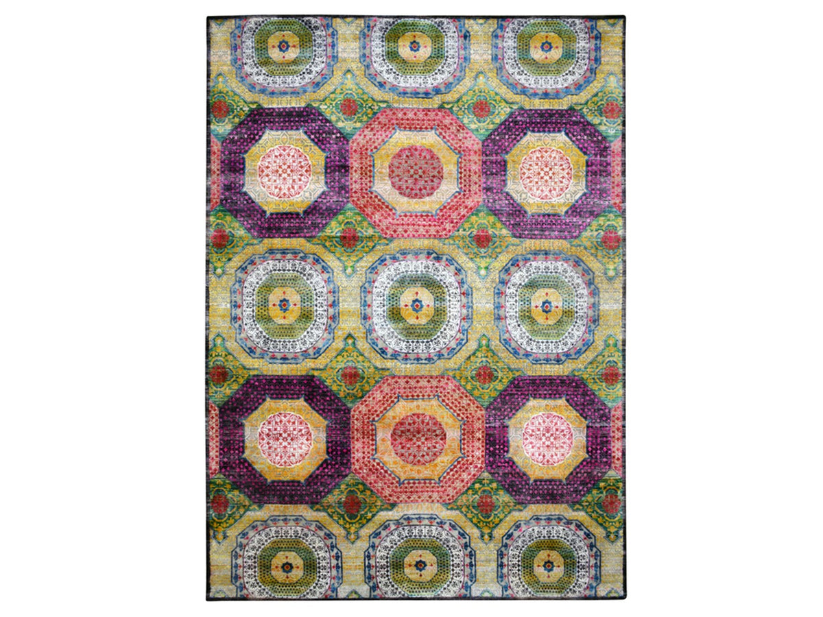 Mamluk Mamluk hand-knotted wool/sari silk rug in Yellow, 10' x 14'1" — SKU O075730