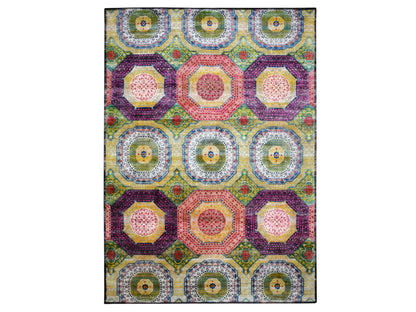 Mamluk Mamluk hand-knotted wool/sari silk rug in Yellow, 10' x 14'1" — SKU O075730