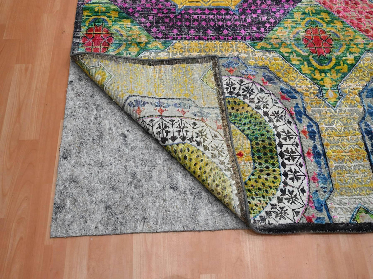 Mamluk Mamluk hand-knotted wool/sari silk rug in Yellow, 10' x 14'1" — SKU O075730 (view 4)