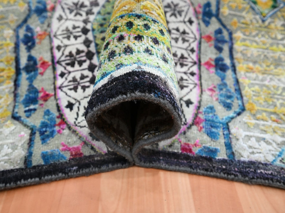 Mamluk Mamluk hand-knotted wool/sari silk rug in Yellow, 10' x 14'1" — SKU O075730 (view 5)