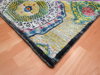 Mamluk Mamluk hand-knotted wool/sari silk rug in Yellow, 10' x 14'1" — SKU O075730 (view 6)