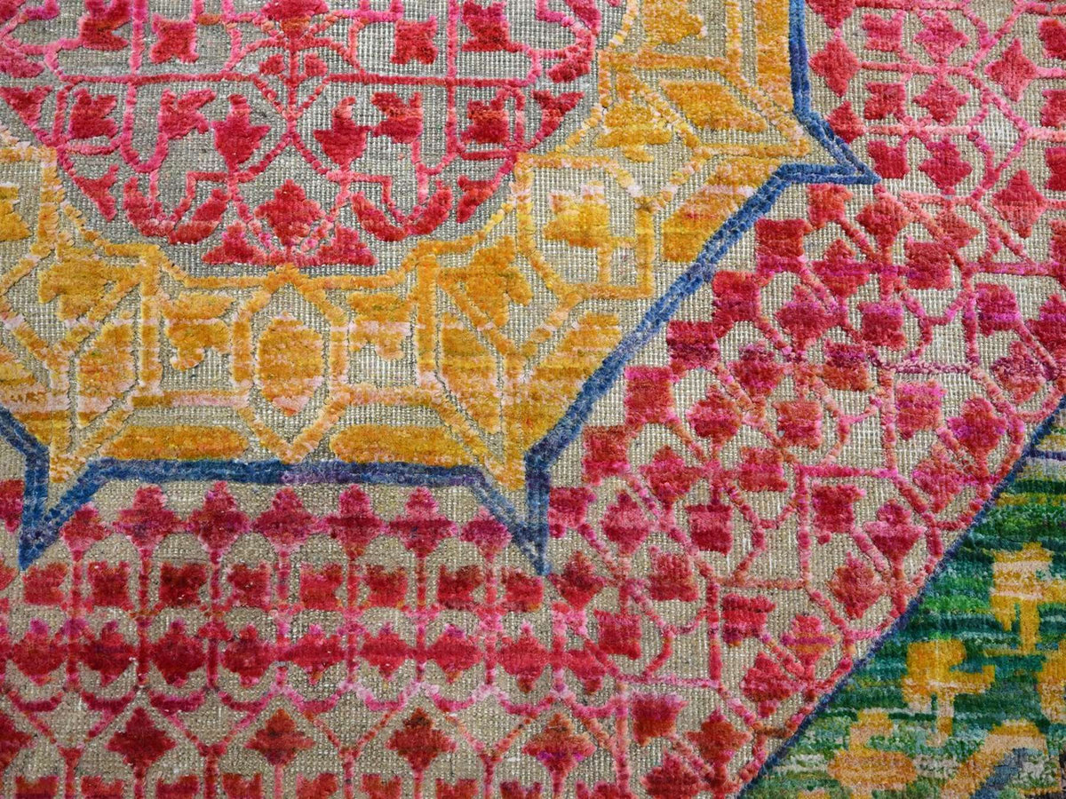 Mamluk Mamluk hand-knotted wool/sari silk rug in Yellow, 10' x 14'1" — SKU O075730 (view 8)
