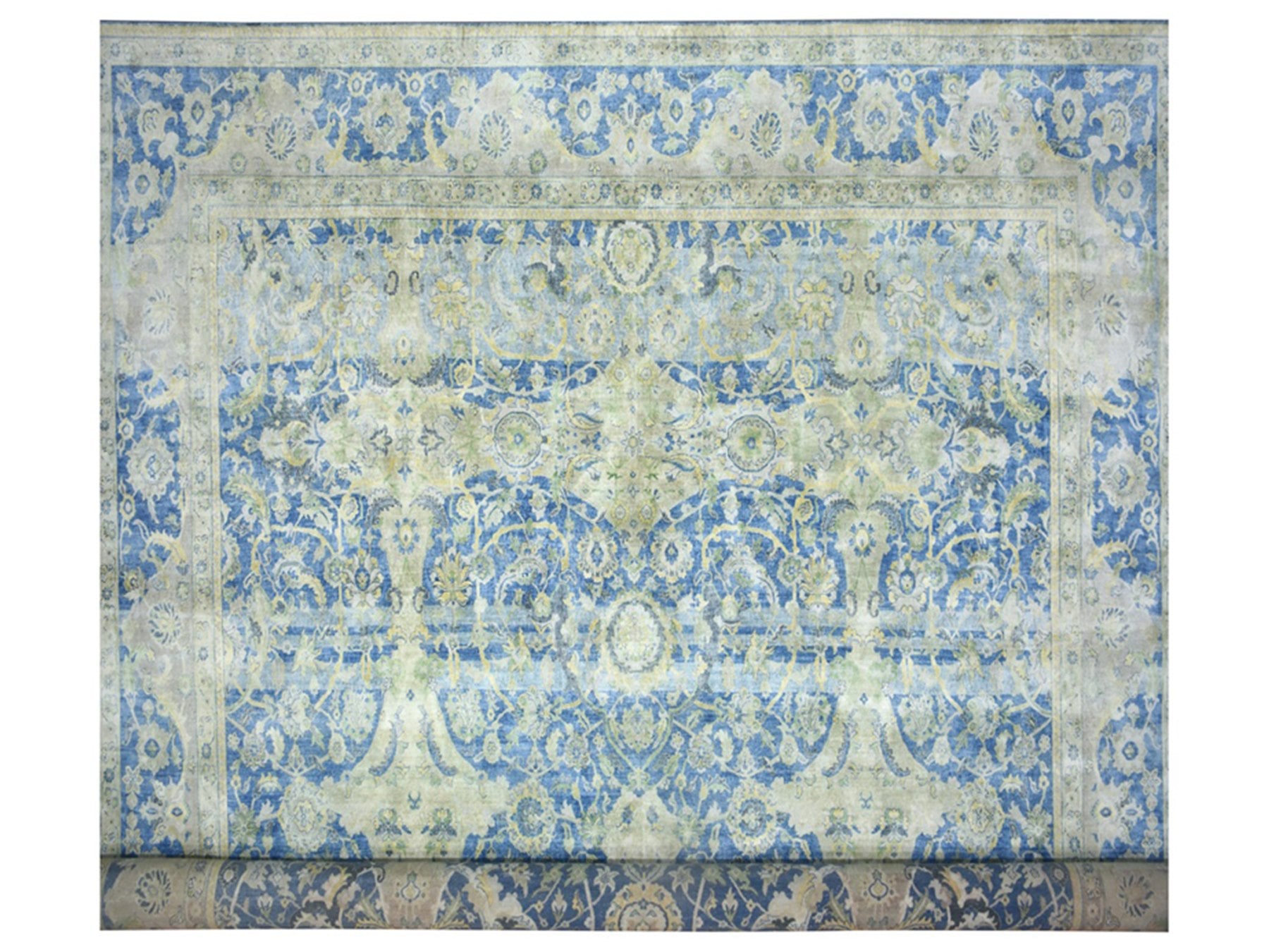 Blue 17'7" x 26'4" Fine Oriental Hand knotted Wool/Silk Rug - Sku: O075733
