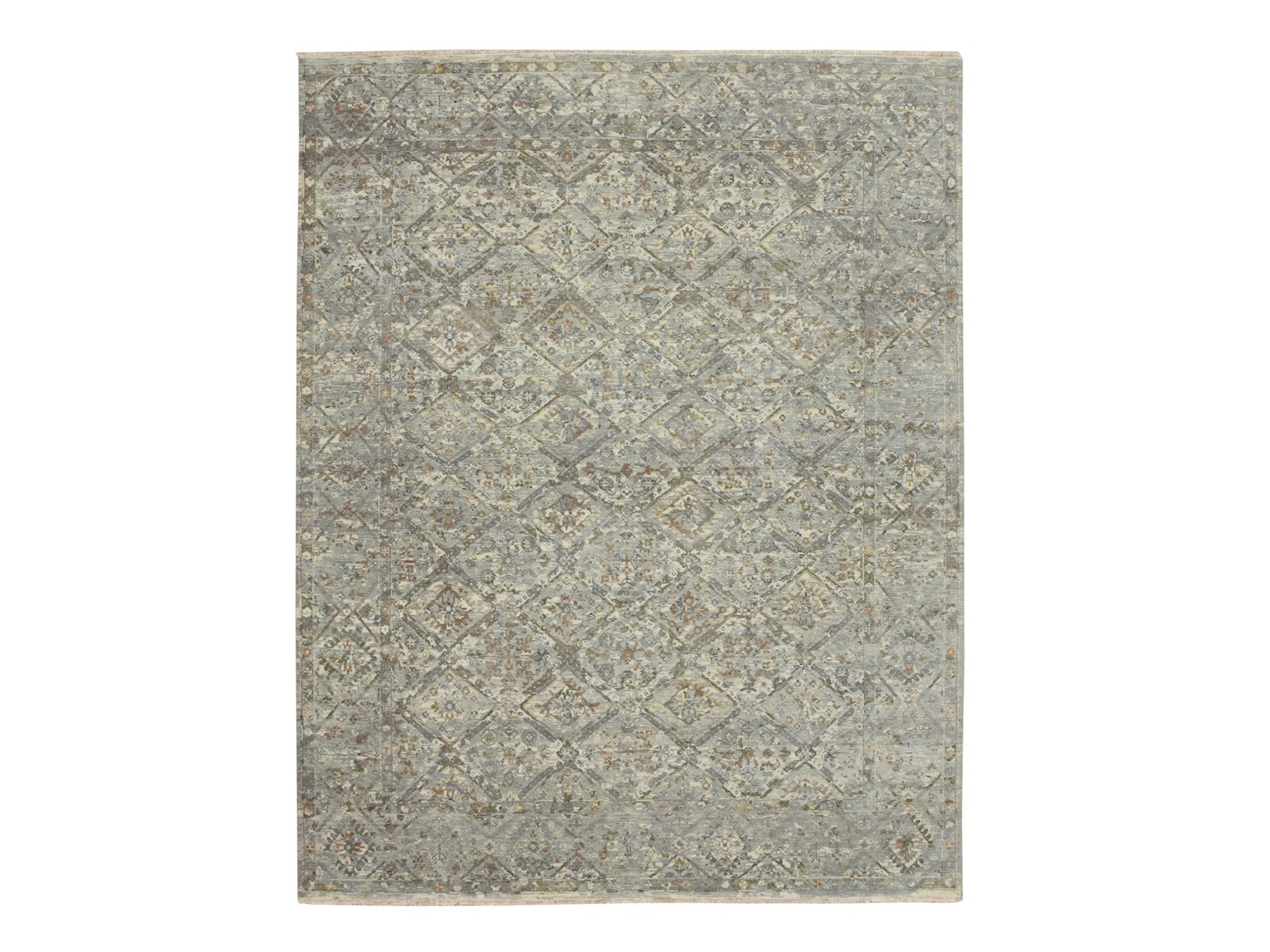 Grey 7'10" x 9'11" Oushak And Peshawar Hand knotted Wool Rug - Sku: O075735